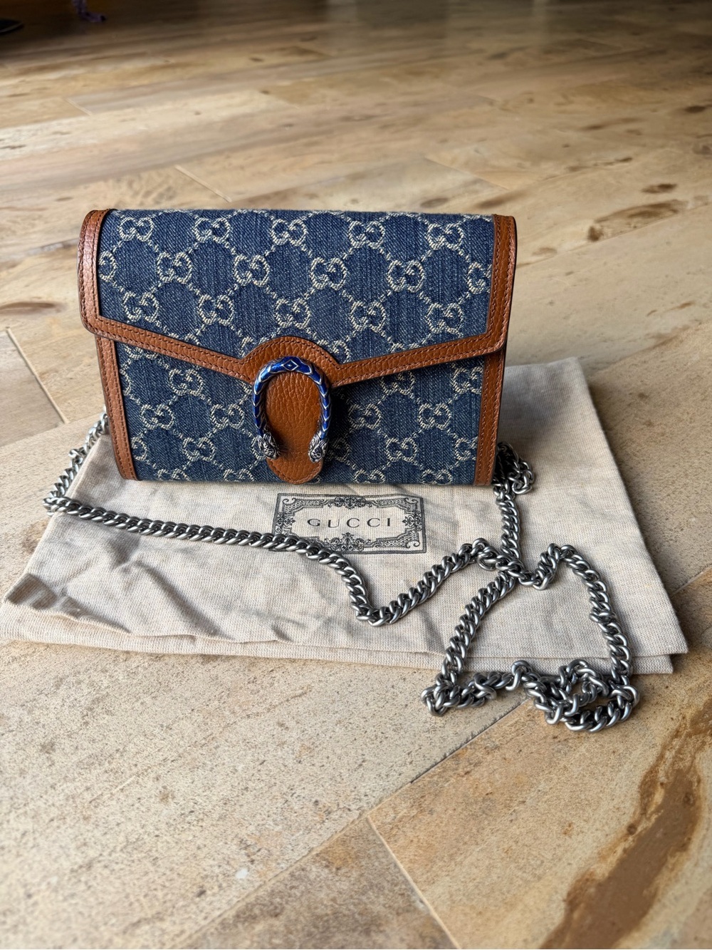Gucci GG Denim Dionysus Wallet on Chain